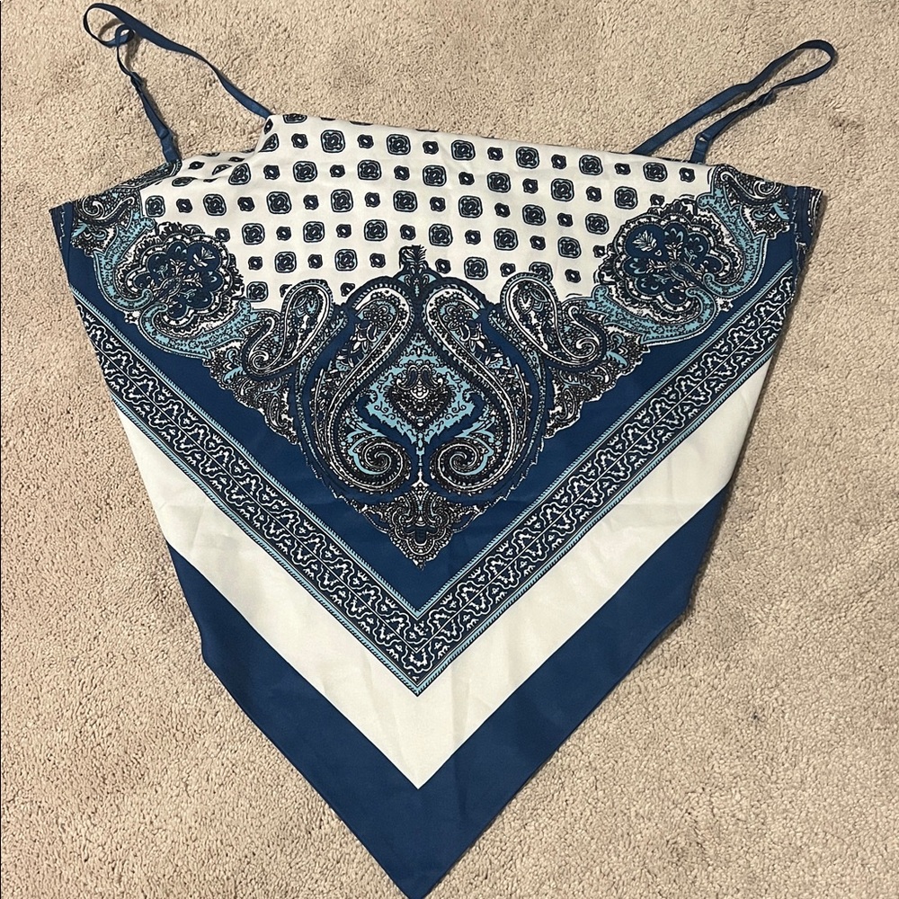 SHEIN Blue and White Paisley Handkerchief Tank Top
